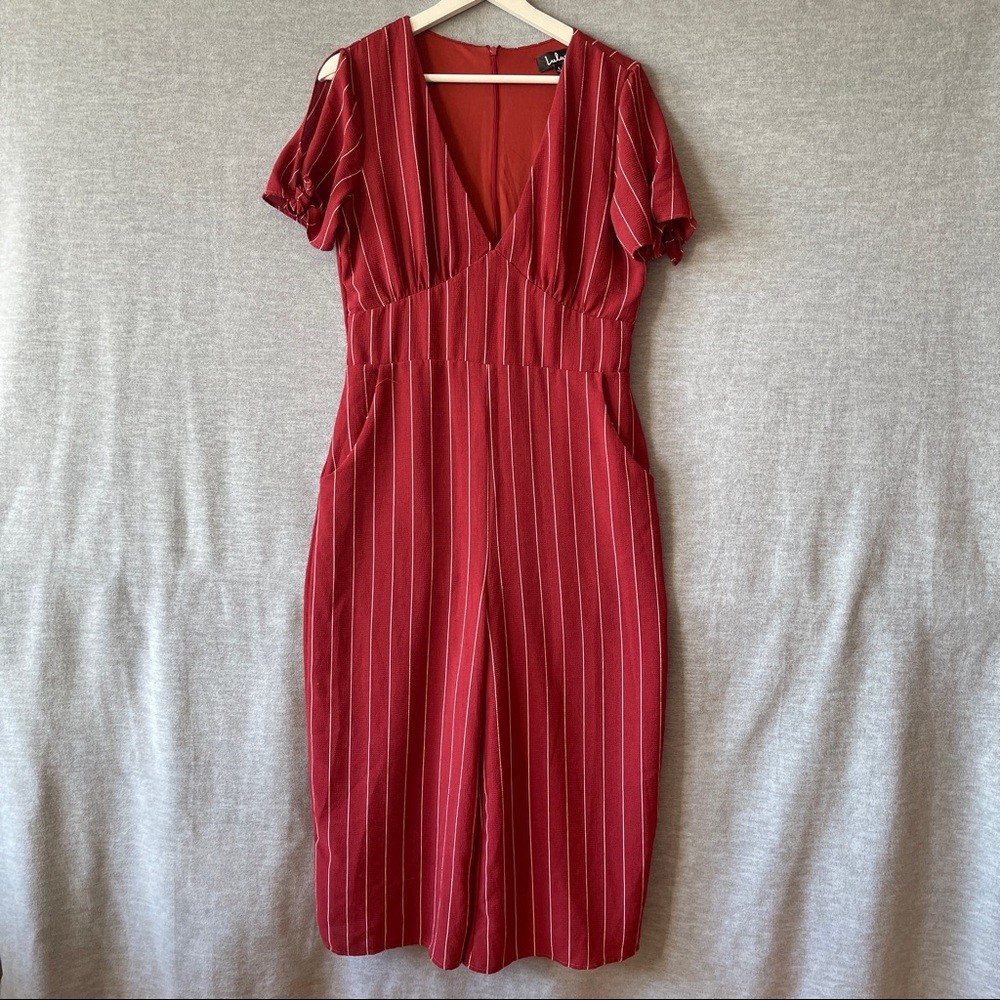 Lulu cropped ankle jumpsuit striped Sz L large (Q685)